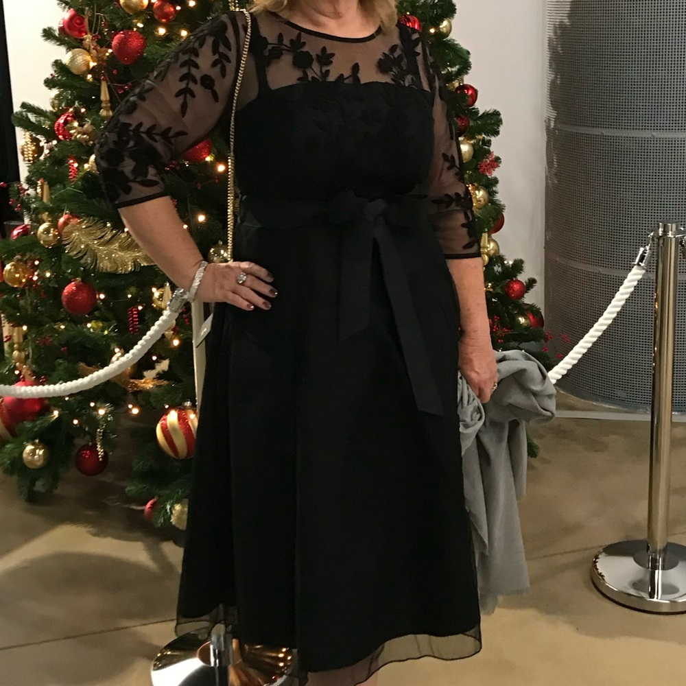 eShakti Black Floral Lace and Tulle 3/4 Sleeve Cocktail Dress - Picture 5 of 5